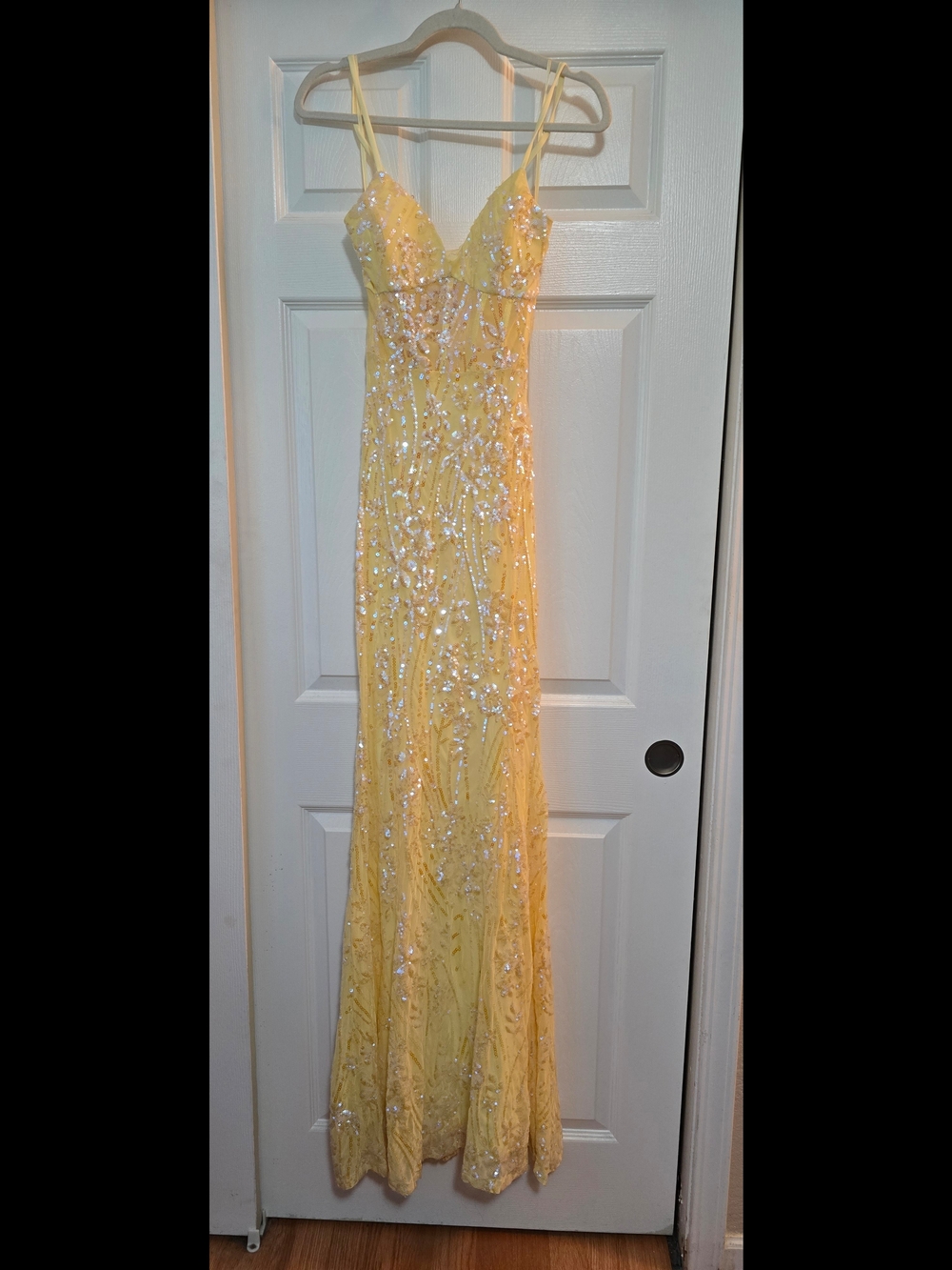 Yellow Sequin Spaghetti-Strap Maxi Dress by LOVESOME - Size Medium